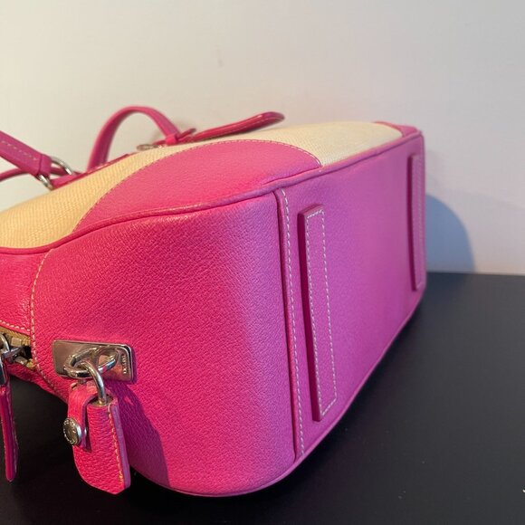 Prada Vintage Canapa Canvas and Fuchsia Calf Leather Shoulder Bag - Preowned - Picture 9 of 16